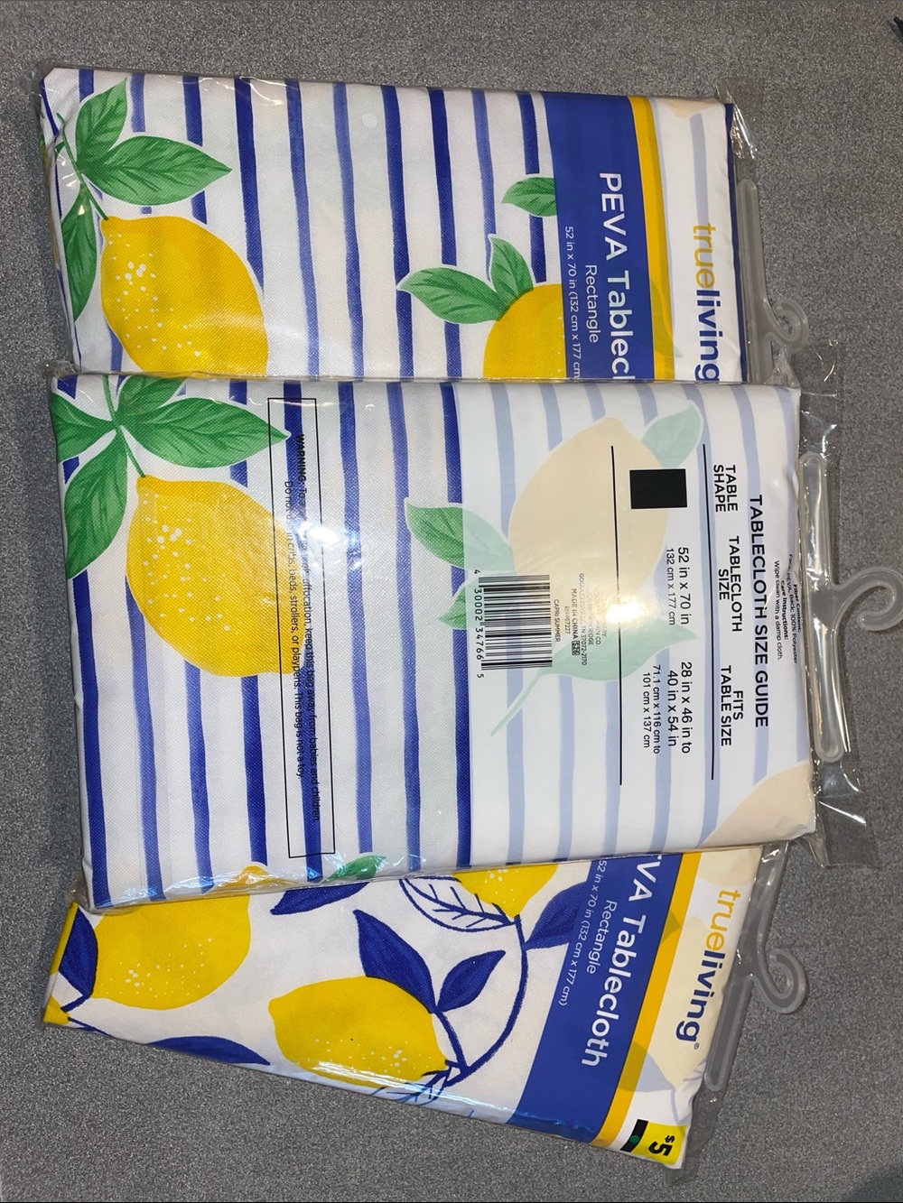 True Living Lemon Stripe PEVA Tablecloths - Blue & Yellow